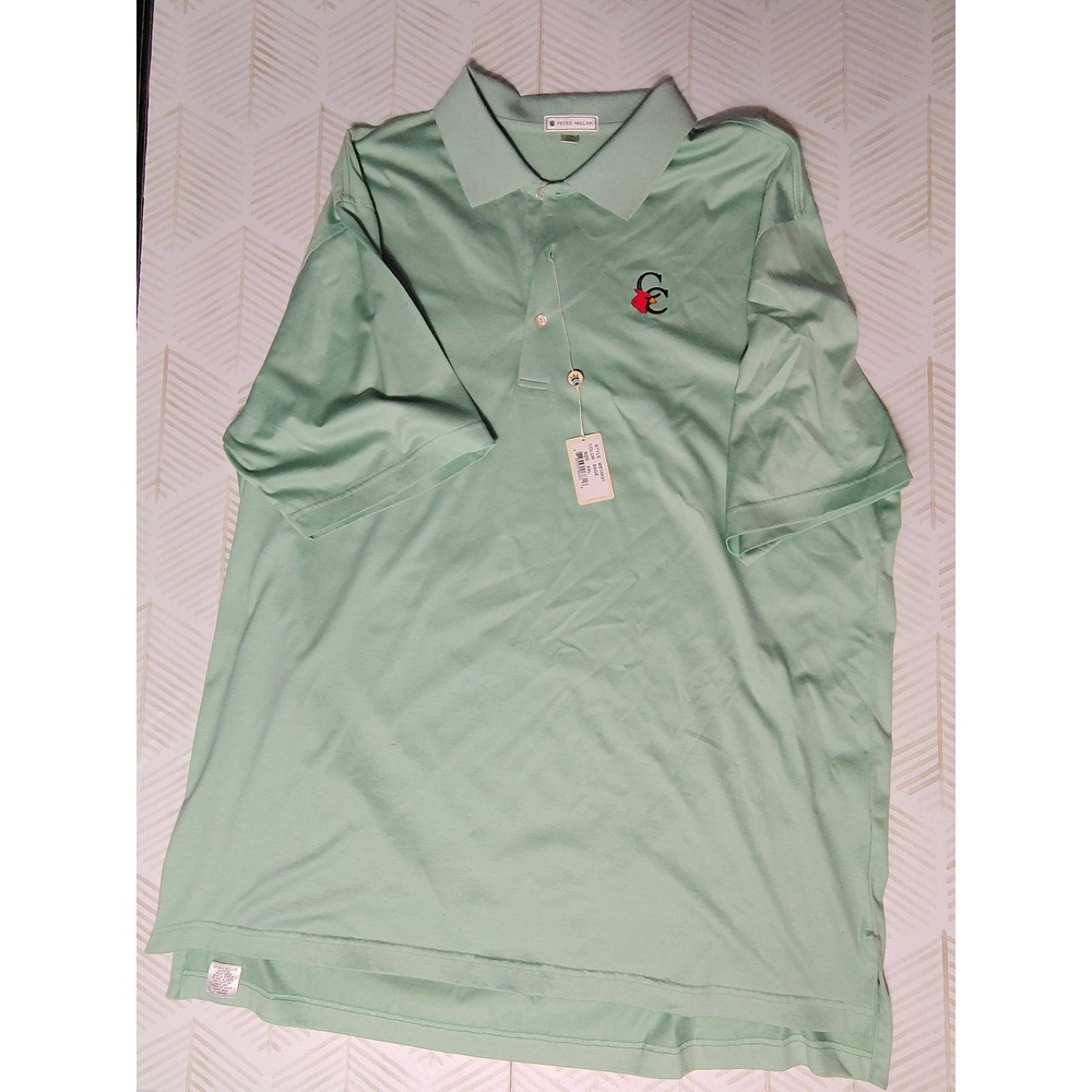 Peter Millar Sage Green Cotton Polo Shirt‎ MS10K01 XXL Short Sleeve Embroidered